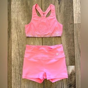 Rebel Sport Bra and Short Set Pink Youth Medium